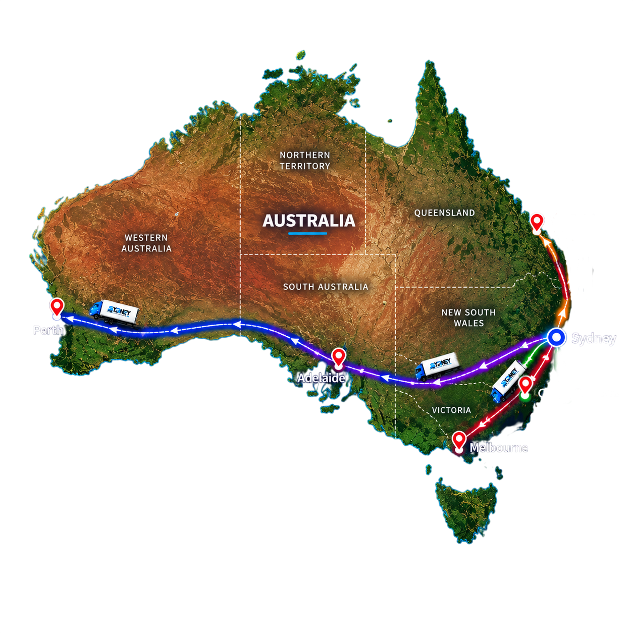 Interstate Removalists & Packers Sydney Australia Route Map